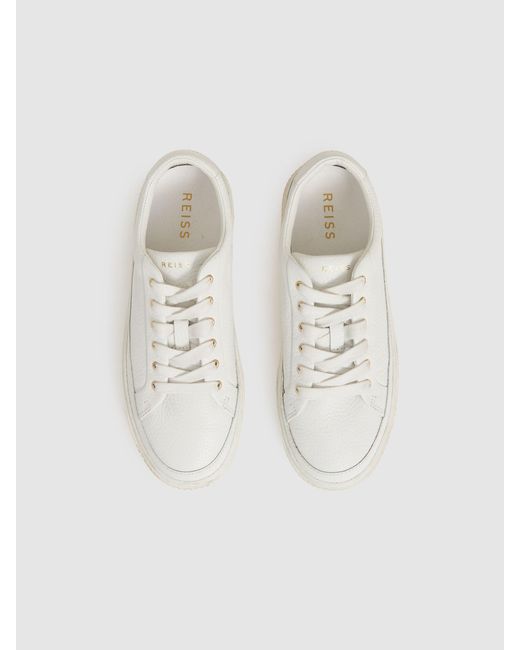 Reiss White Grained Leather Platform Trainers