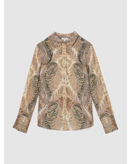 Reiss Natural Neutral Paisley-Print Long-Sleeve Shirt