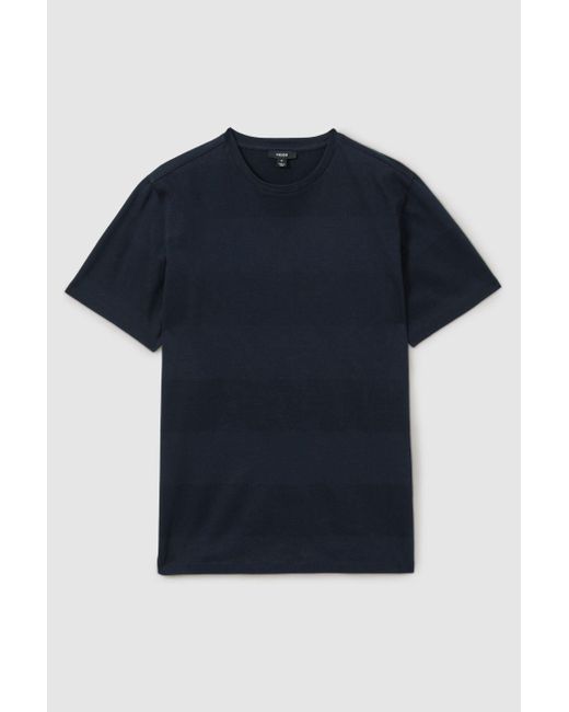 Reiss Blue Rialto - Navy Mercerised Jacquard Crew Neck T-shirt for men