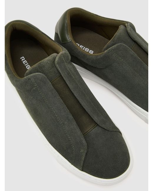 Reiss Emil - Pine Green Suede Slip-on Elasticated Trainers, Us 11 (uk 10) for men