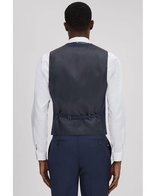 Reiss Blue Destiny - Navy Wool Single Breasted Waistcoat for men