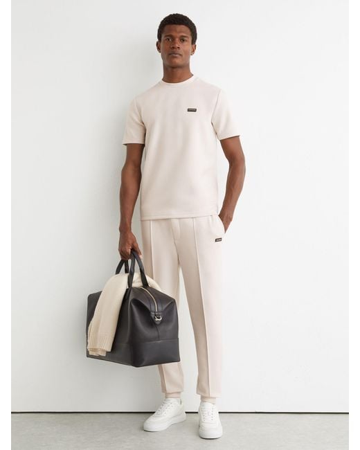 Reiss Natural Barnes - Off White Premium Interlock Cuffed Logo Joggers, L for men