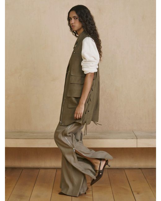 Reiss Brown Utility Zip-Through Mini Dress With Linen
