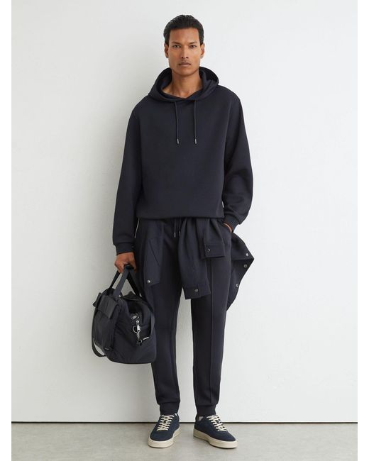 Reiss Blue Premium Interlock Relaxed-Fit Hoodie for men