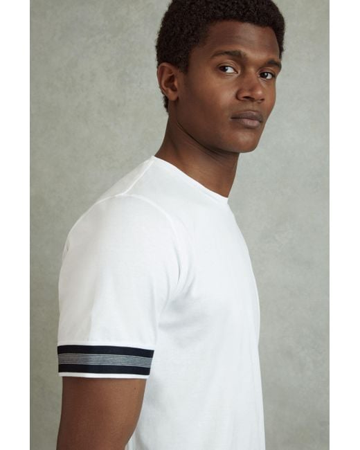 Reiss Dune - White Mercerised Cotton Striped T-shirt, M for men