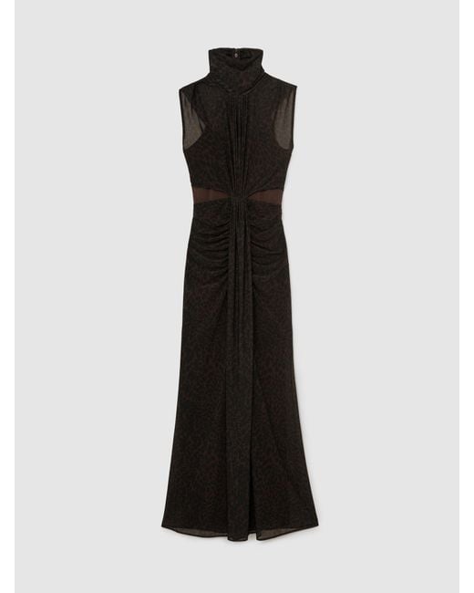 Reiss Black Animal-Print Ruched Sleeveless Maxi Dress