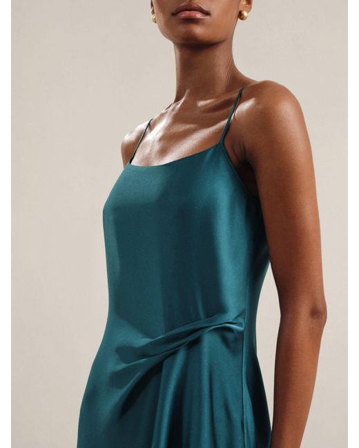 Reiss Blue Zoey Petite Satin Drape-Detail Slip Dress