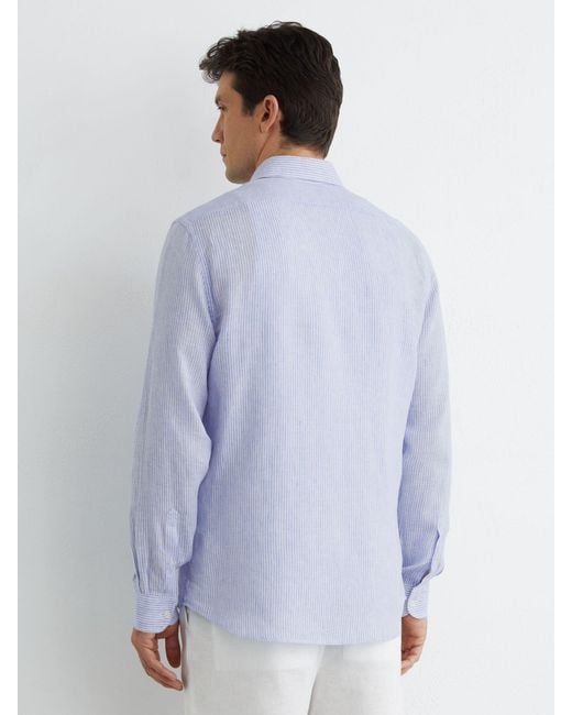 Reiss Blue Soft & Fine Stripe Linen Striped Cutaway-Collar Shirt Regular-Fit for men