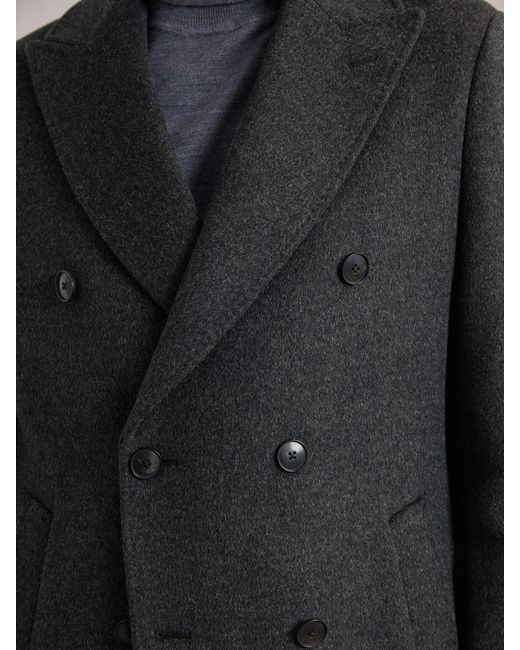 Reiss Gray Wool-Blend Double-Breasted Overcoat for men