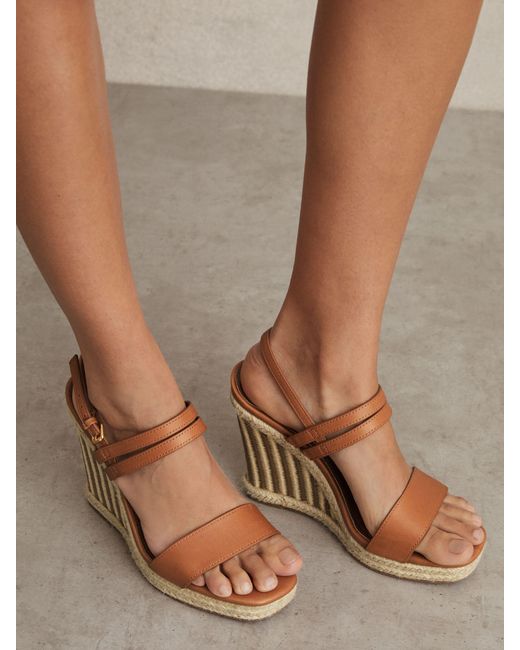 Reiss Natural Raffia Wedge Heeled Sandals