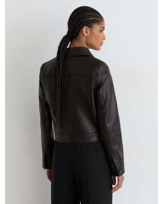 Reiss Gray Leather Trucker Jacket