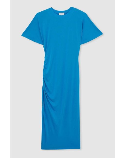 Reiss Blue Blend Ruched Midi Dress