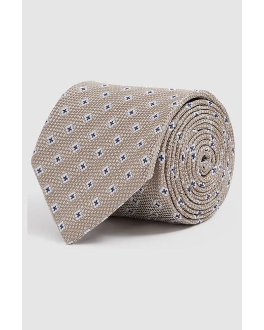Reiss White Apollinare - Oatmeal Silk Blend Floral Print Tie for men