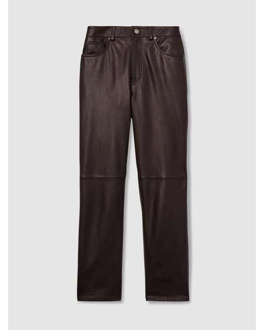 Reiss Brown Verona Petite Leather Slim-Leg Trousers