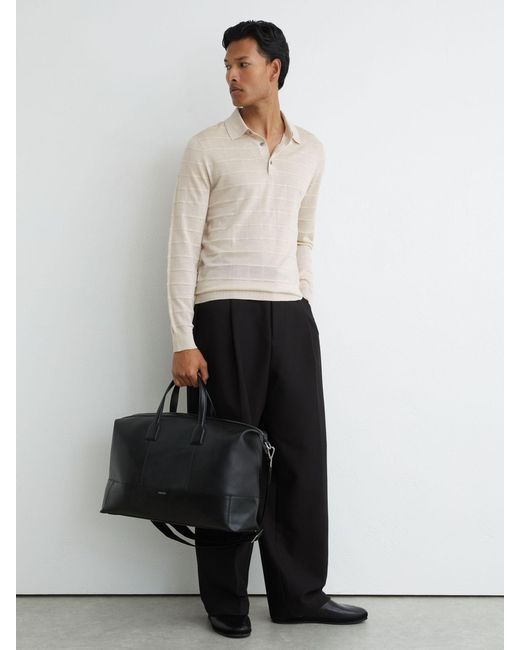 Reiss White Pallas - Ecru Check-texture Long-sleeve Polo Jumper With Wool, Xxl for men