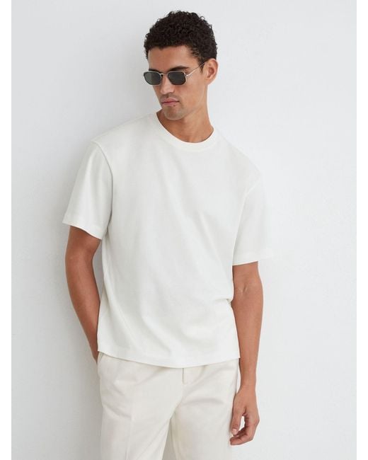 Reiss Blue Azur - White Cotton Beach-print Relaxed-fit T-shirt, L for men