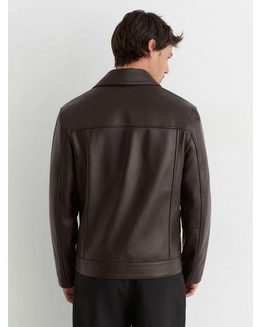 Reiss Black Leather Zip-Through Jacket for men