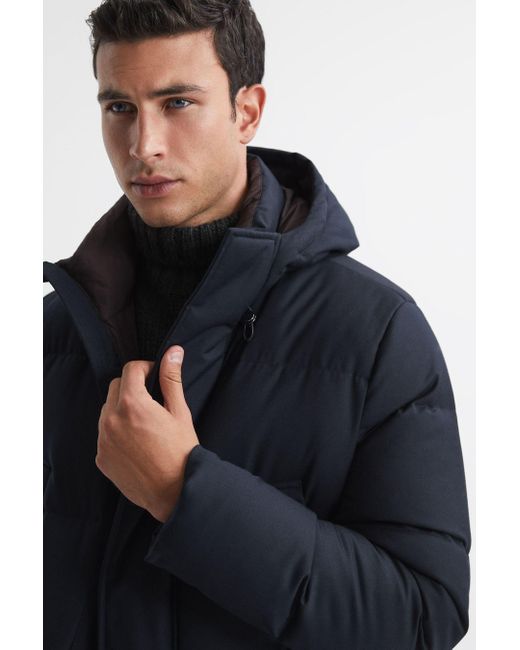 Reiss Blue Billings - Navy Quilted Hooded Coat for men