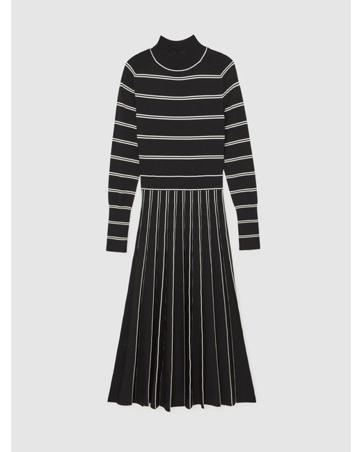 Reiss Natural Stripe Pleated Knitted Midi Dress