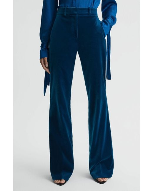 Reiss Ivy - Blue Velvet Flared Suit Trousers