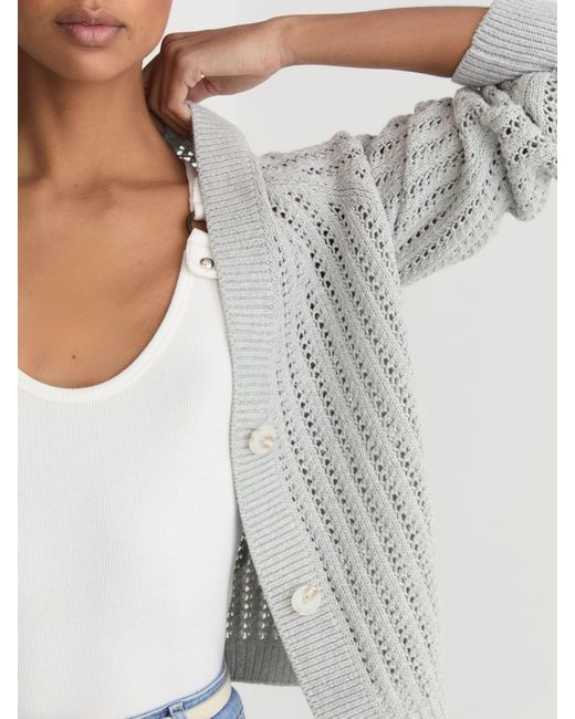 Reiss White Cotton-Blend Open-Knit Cardigan