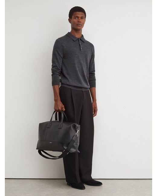 Reiss Gray Derby Marl Merino Wool Long-Sleeve Polo Shirt for men