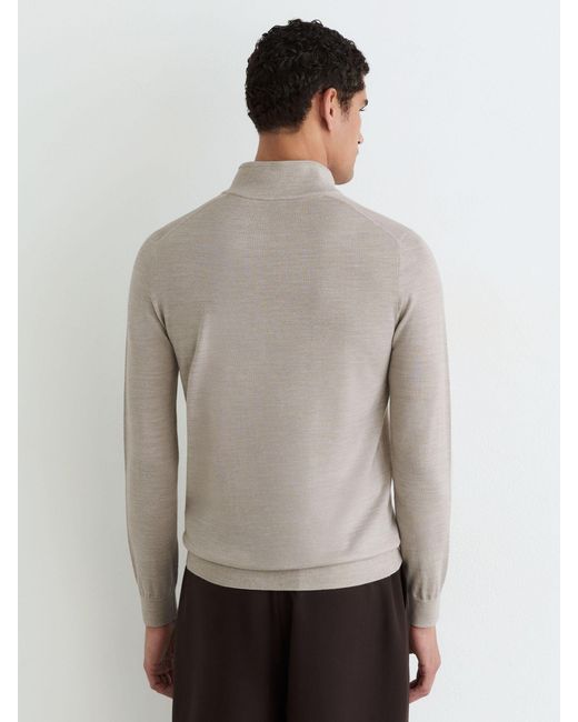 Reiss Gray Merino Wool Funnel-Neck Half-Button Jumper for men