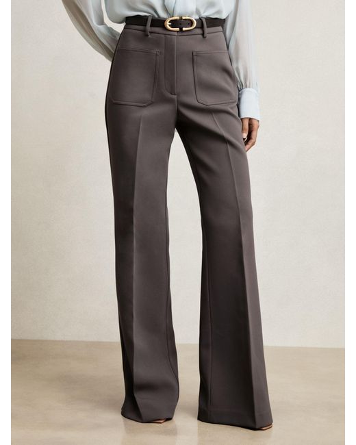 Reiss White Priya - Mauve Neutral Twill Patch-pocket Flared Trousers, Us 8 R