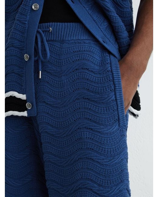 Reiss Blue Cotton-Blend Wave-Knit Tipped Shorts for men