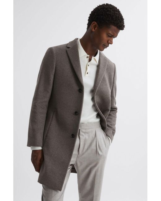 Reiss Multicolor Gable - Mouse Melange Wool Blend Single Breasted Epsom Overcoat for men