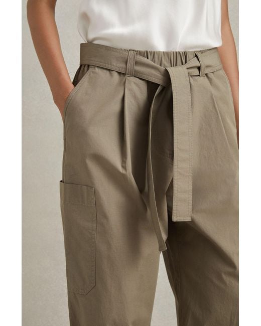 Reiss Natural Delia - Khaki Cotton Tapered Parachute Trousers