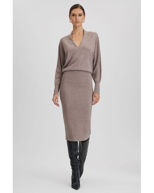 Reiss Natural Sally - Neutral Wool Blend Midi Dress
