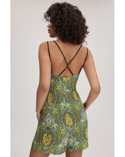 Florere Green Printed Dual Strap Playsuit, Lime