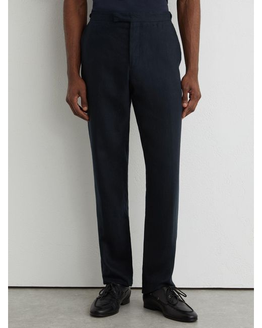 Reiss Blue Kin - Navy Slim Fit Linen Trousers for men