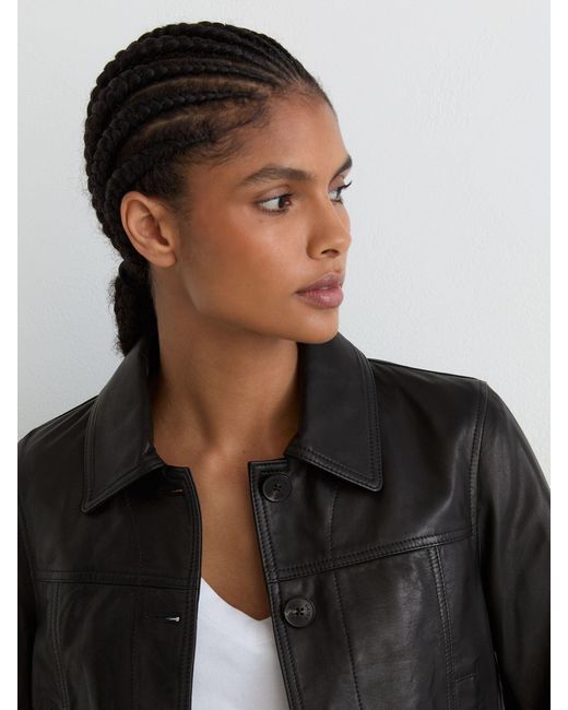 Reiss Gray Leather Trucker Jacket