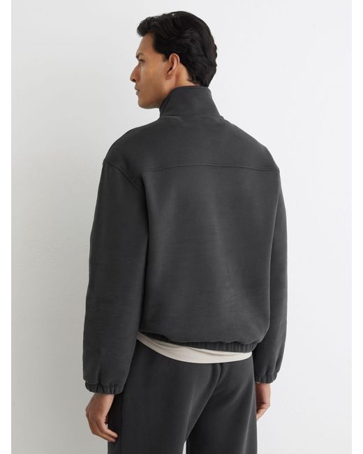 Reiss Black Cotton-Blend Half-Zip Sweatshirt for men