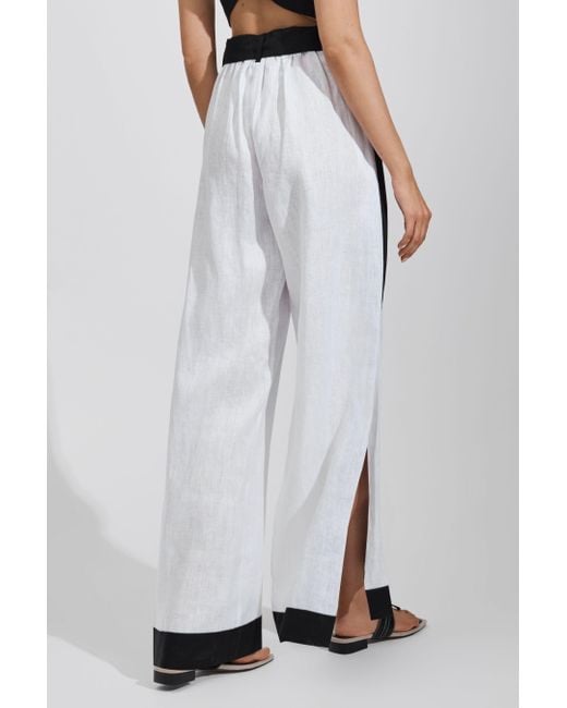 Reiss Gray Harlow - White/navy Linen Side Split Trousers