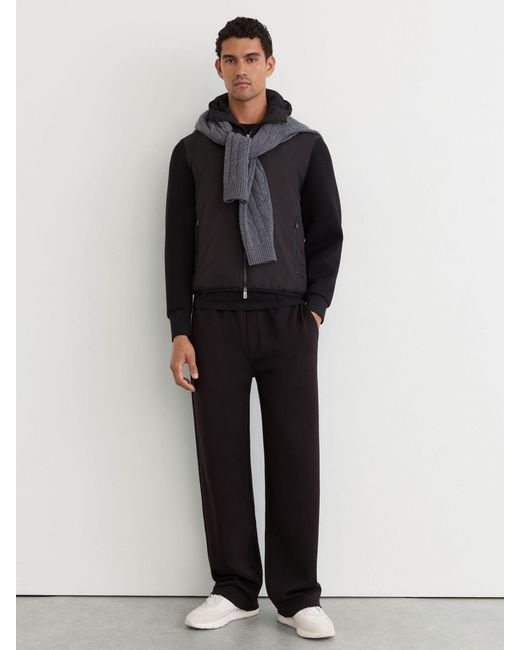 Reiss Black Interlock Hybrid Zip-Through Hooded Jacket for men