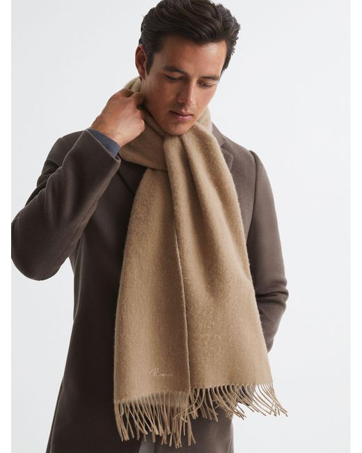 Reiss Natural Picton - Camel Cashmere Blend Scarf, One for men