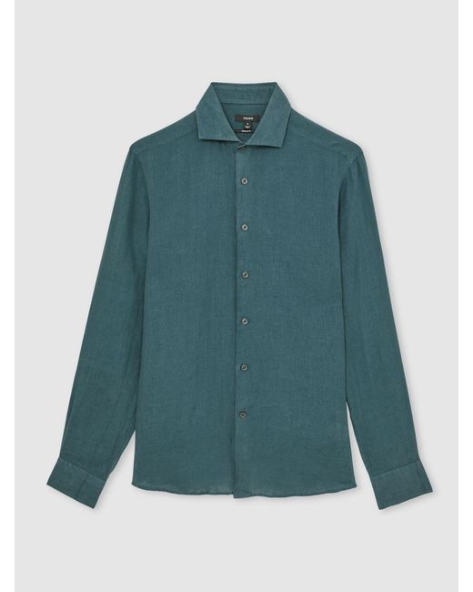 Reiss Blue Linen Regular-Fit Long-Sleeve Shirt for men
