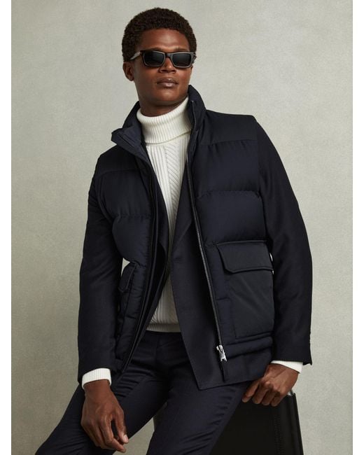 Reiss Blue Patch Pocket Quilted Gilet for men
