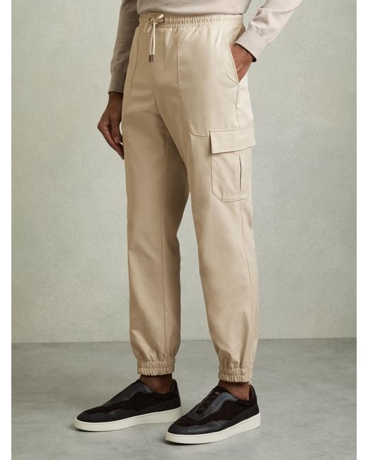 Reiss Natural Technical Cargo Drawstring Trousers for men