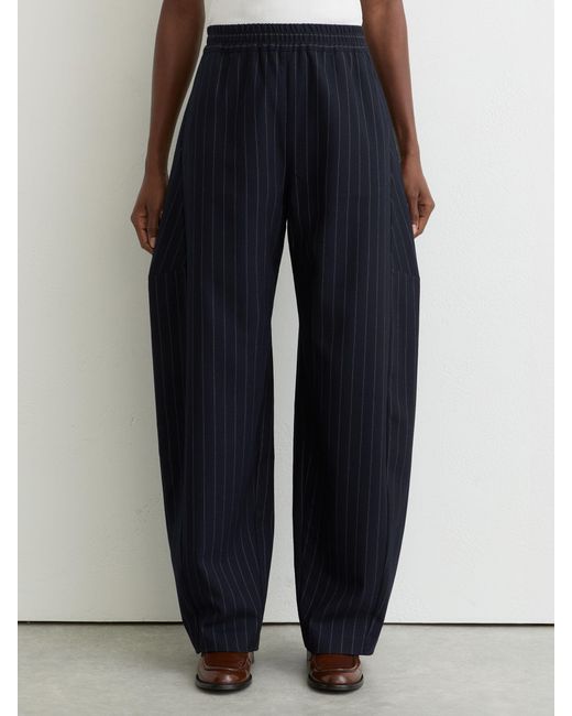 Reiss Blue Petite Barrel-Leg Pinstripe Trousers