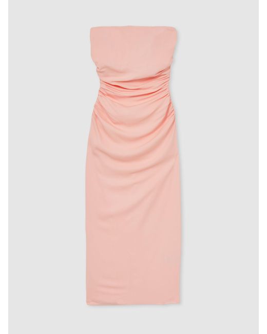 Reiss Pink Ruched Strapless Bodycon Dress