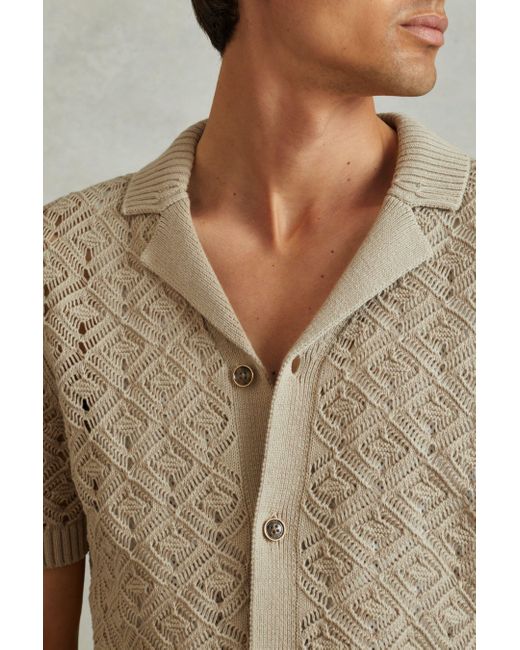 Reiss Natural Corsica - Stone Crochet Cuban Collar Shirt for men