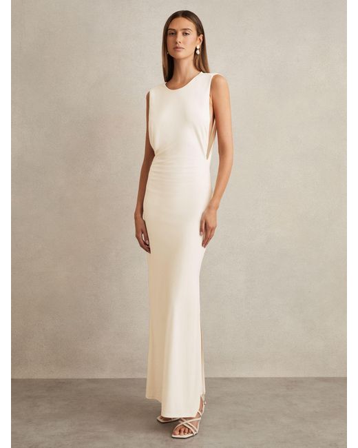 Reiss Natural Milena Jersey Draped Bodycon Maxi Dress