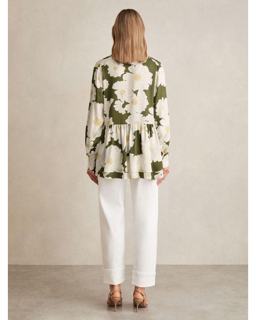 Reiss Natural Floral Tie-Neck Swing Blouse