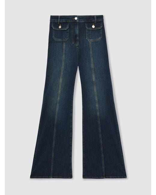 Reiss Blue Petite Button-Pocket Flared Jeans