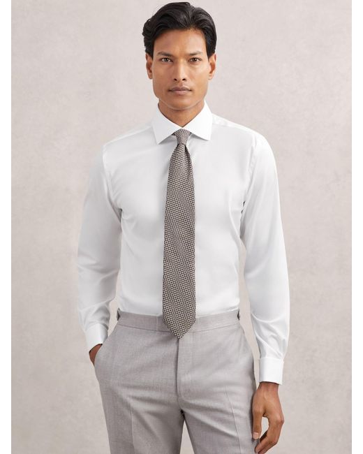 Reiss White Regular Fit Stretch Double-Cuff Shirt Cotton-Blend for men