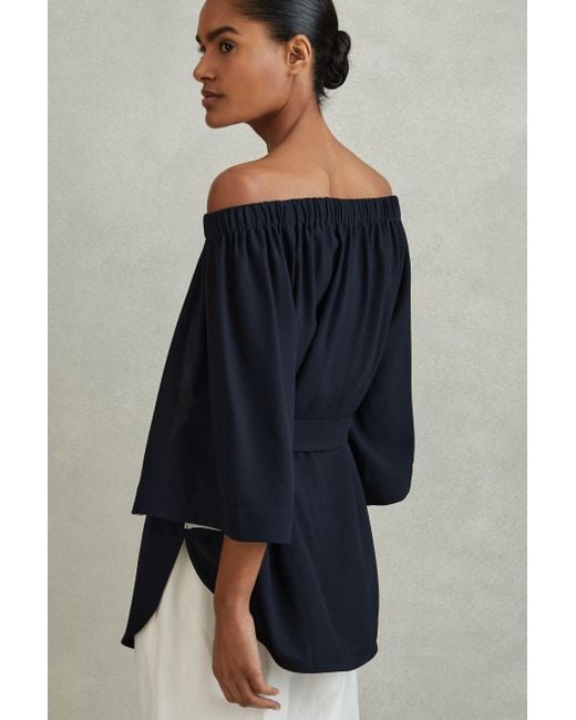 Reiss Blue Alexis - Navy Off-the-shoulder Tunic